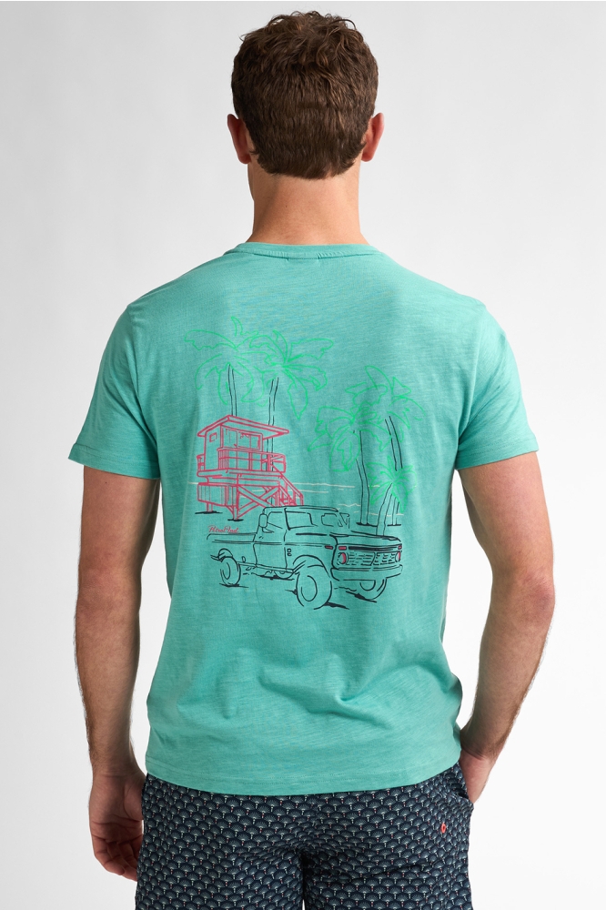T SHIRT MET PRINT OP DE RUG M 1050 TSR647 6169 AQUA GREEN